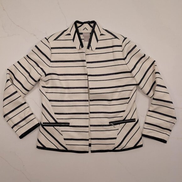 Chico's Blazer Jacket Sz 0 (4/6) Women Black White Open Front Stripe Office Work - Picture 4 of 11